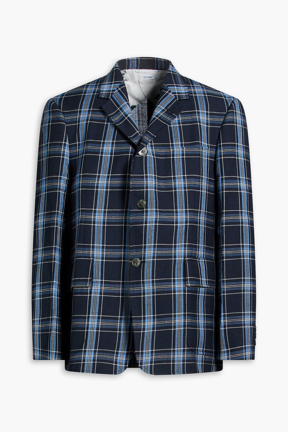 thom browne - checked wool and linen-blend blazer - blue - 4