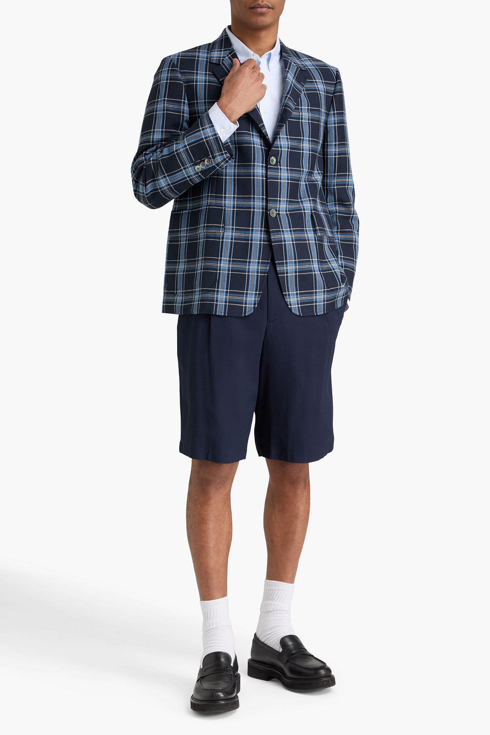  Thom Browne - Checked Wool And Linen-blend Blazer - Blue - 2 