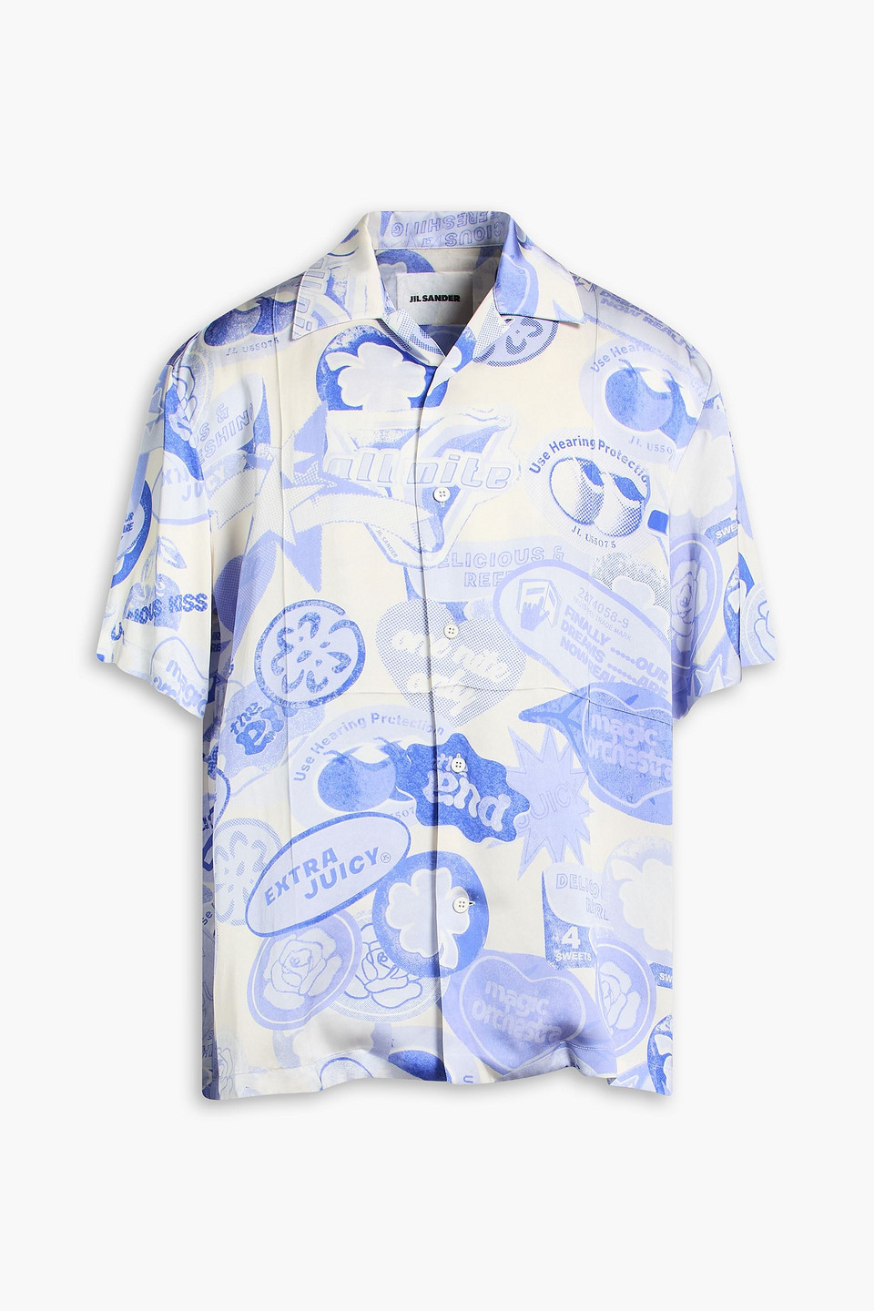 jil sander - printed crepe de chine shirt - blue - eu 38
