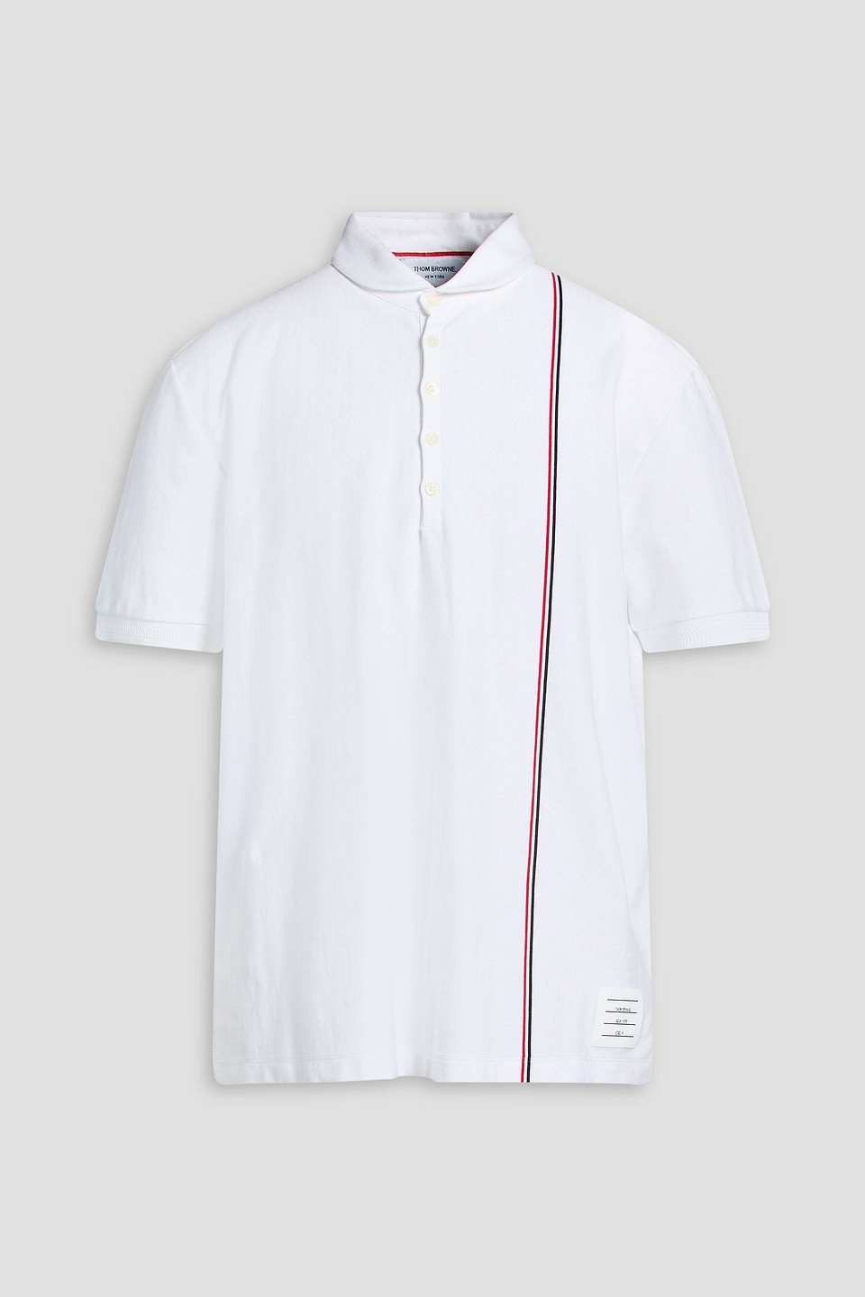thom browne - striped cotton-jersey polo shirt - white - 4