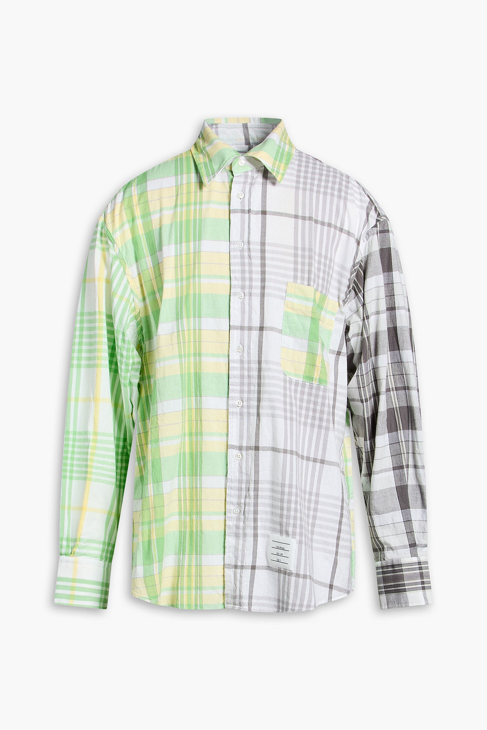 thom browne - checked cotton shirt - gray - 2