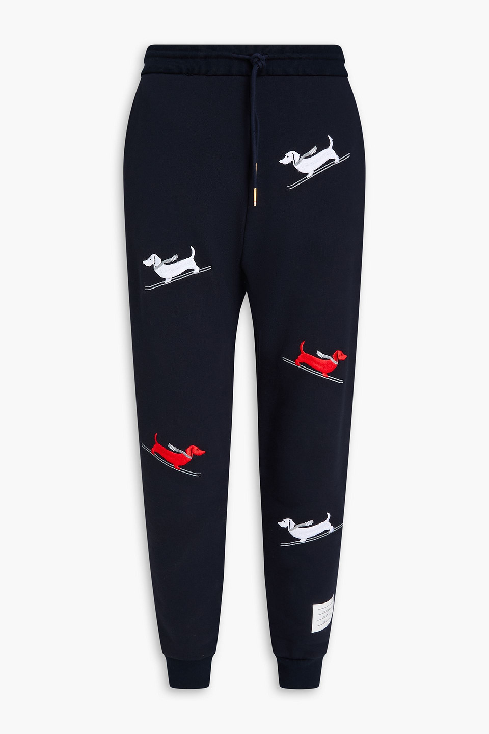 thom browne - embroidered french cotton-terry sweatpants - blue - 2