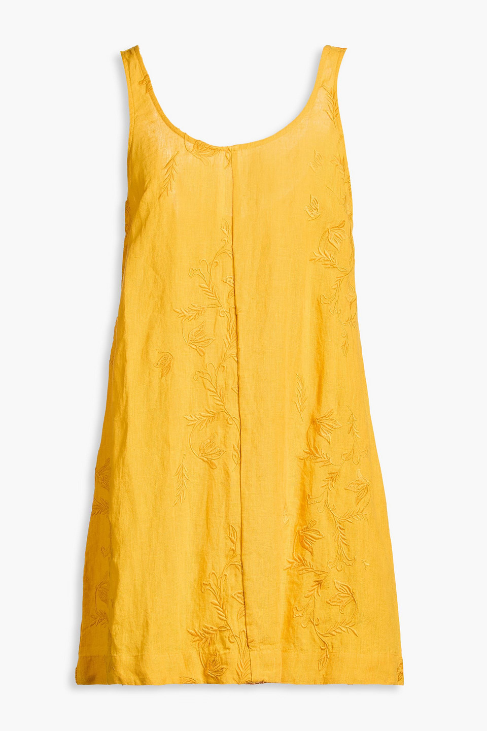 Hannah Sara Embroidered Linen Mini Dress In Orange