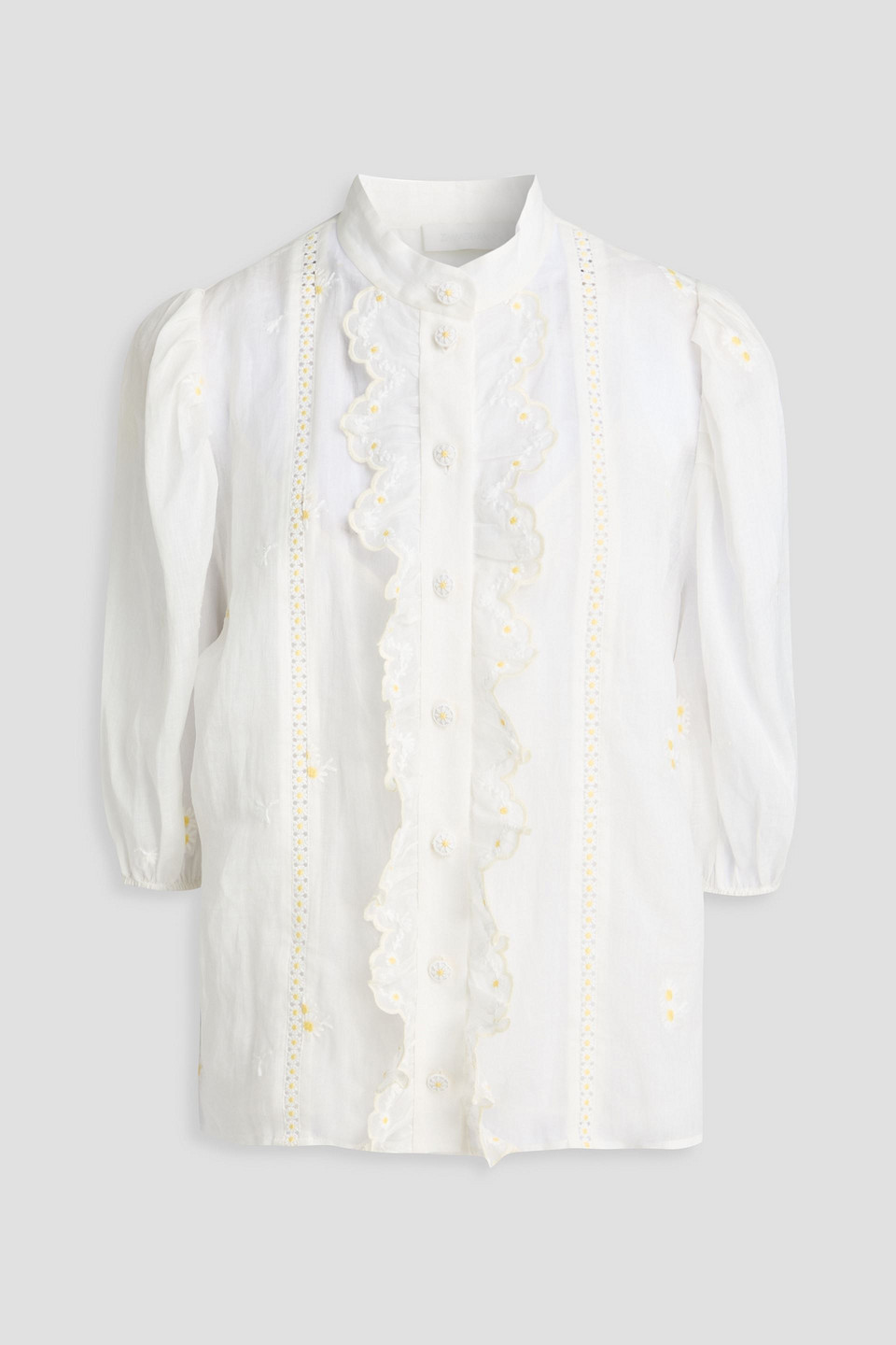 Zimmermann Lace-trimmed Ruffled Ramie Blouse In White