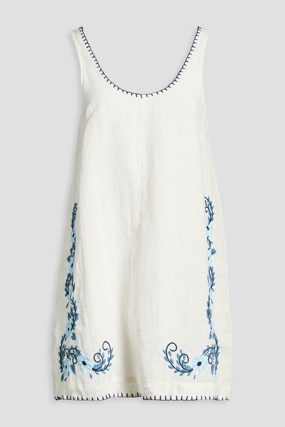 Hannah Sara Embroidered Linen Mini Dress In White