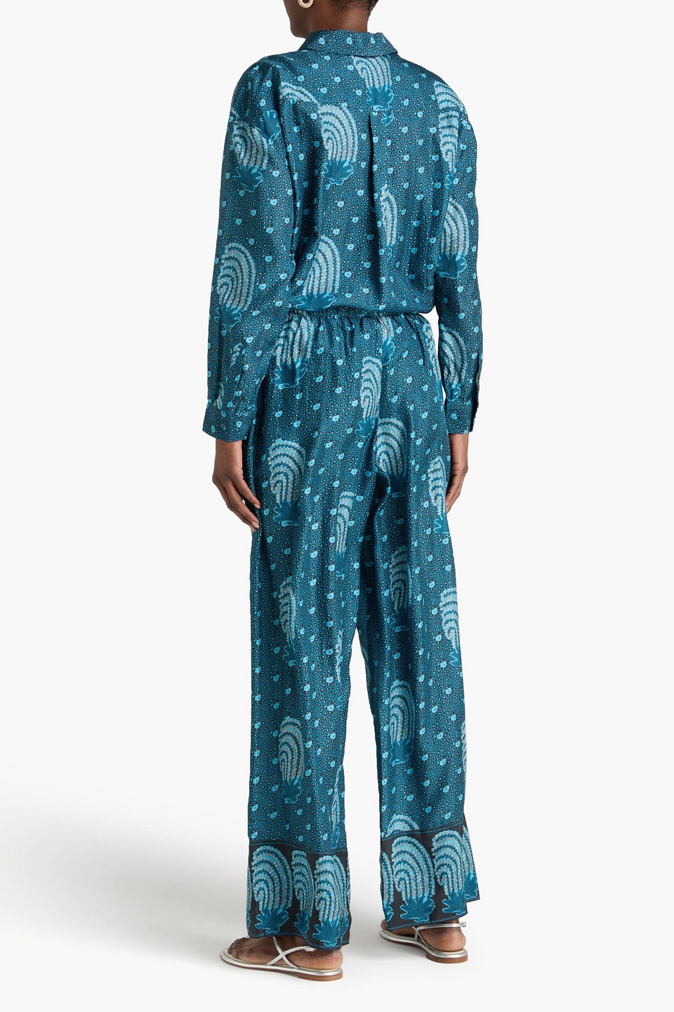  Hannah - Azra Printed Silk-satin Wide-leg Pants - Blue - 00 