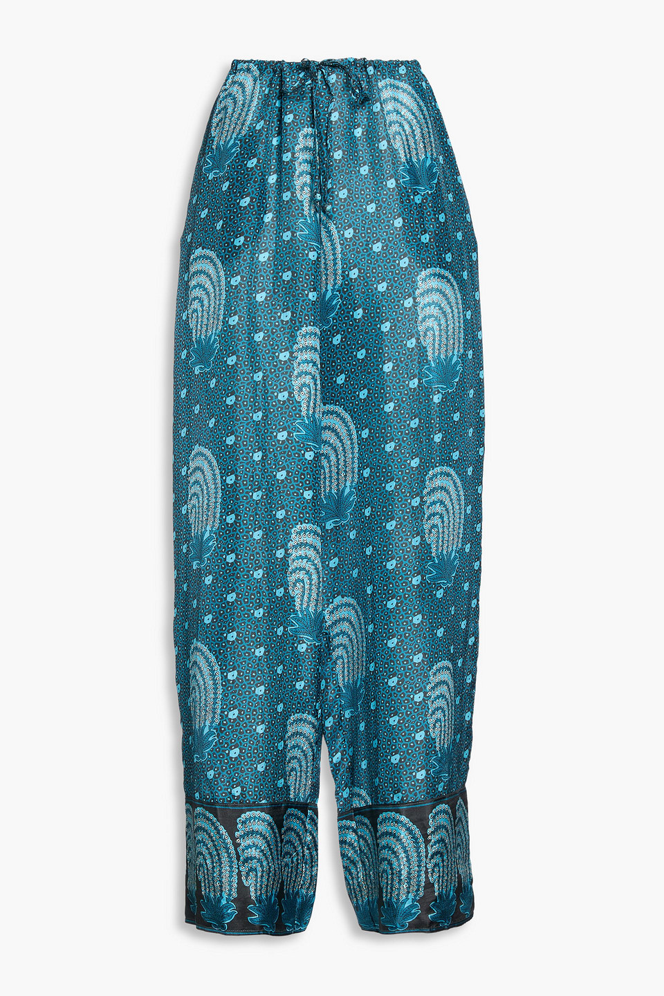 Hannah Azra Printed Silk-satin Wide-leg Trousers In Blue