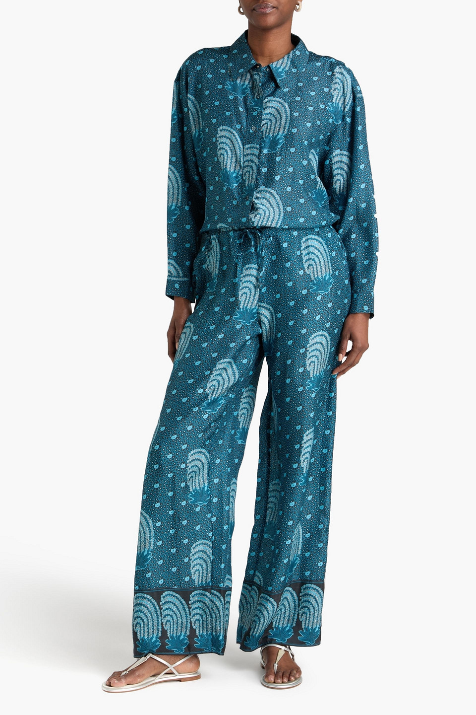  Hannah - Azra Printed Silk-satin Wide-leg Pants - Blue - 00 
