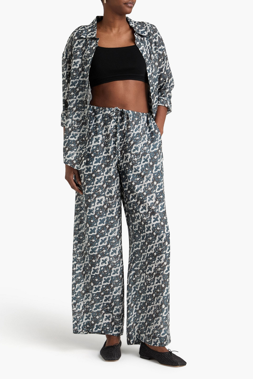  Hannah - Azra Printed Silk-satin Wide-leg Pants - Gray - 00 
