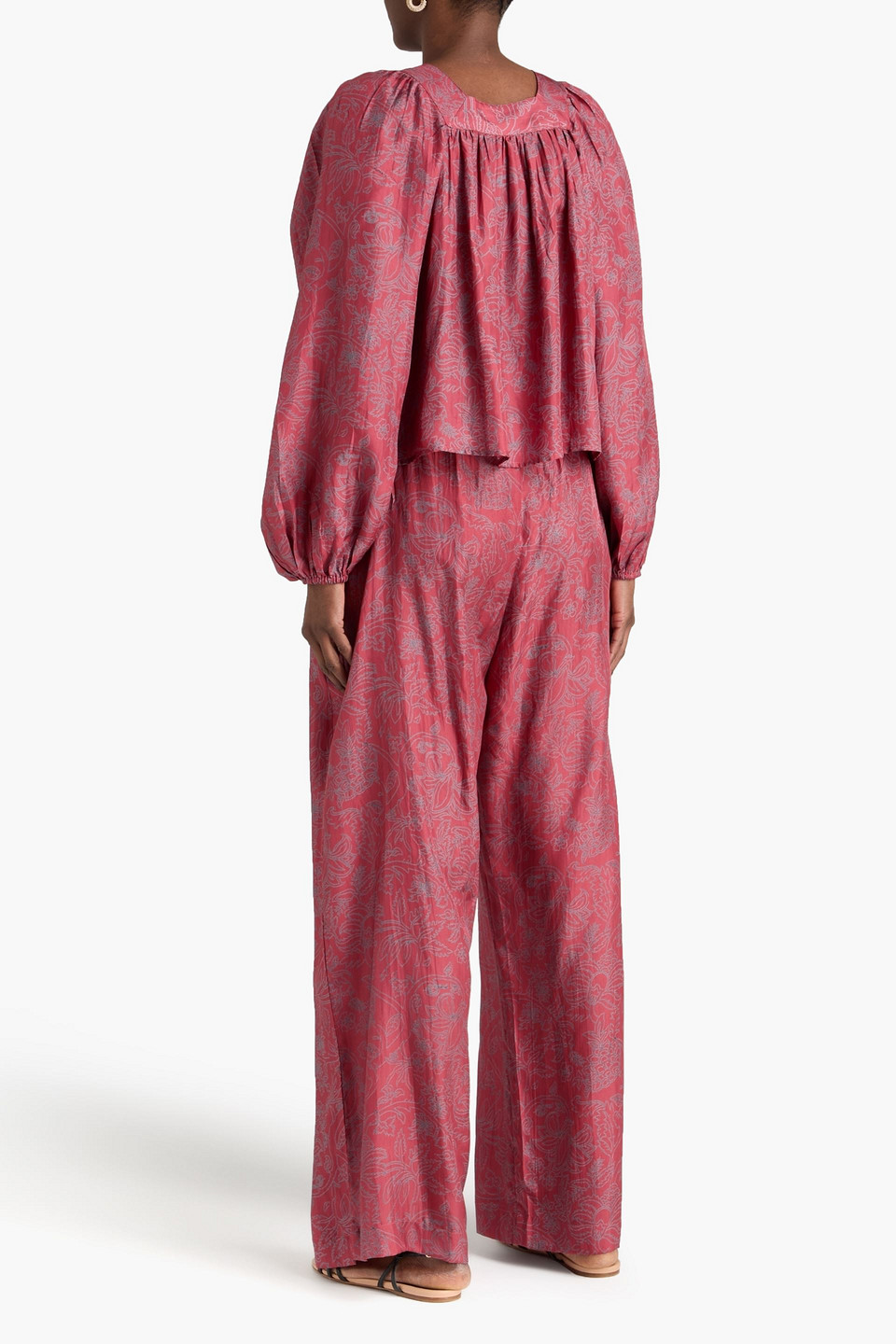  Hannah - Azra Printed Silk-satin Wide-leg Pants - Burgundy - 00 