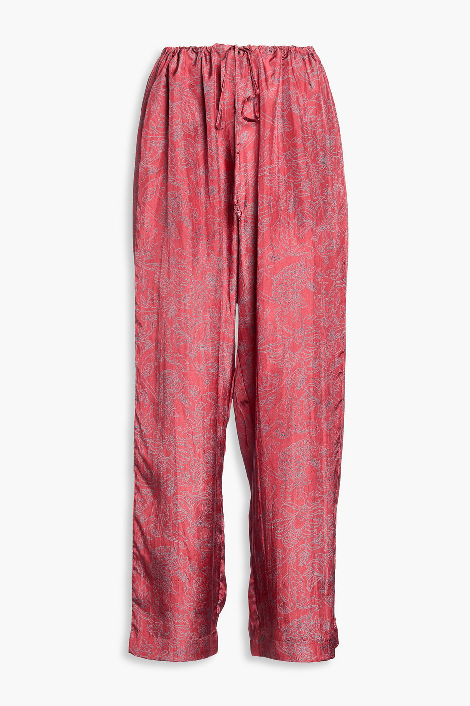 Hannah Azra Printed Silk-satin Wide-leg Trousers In Burgundy