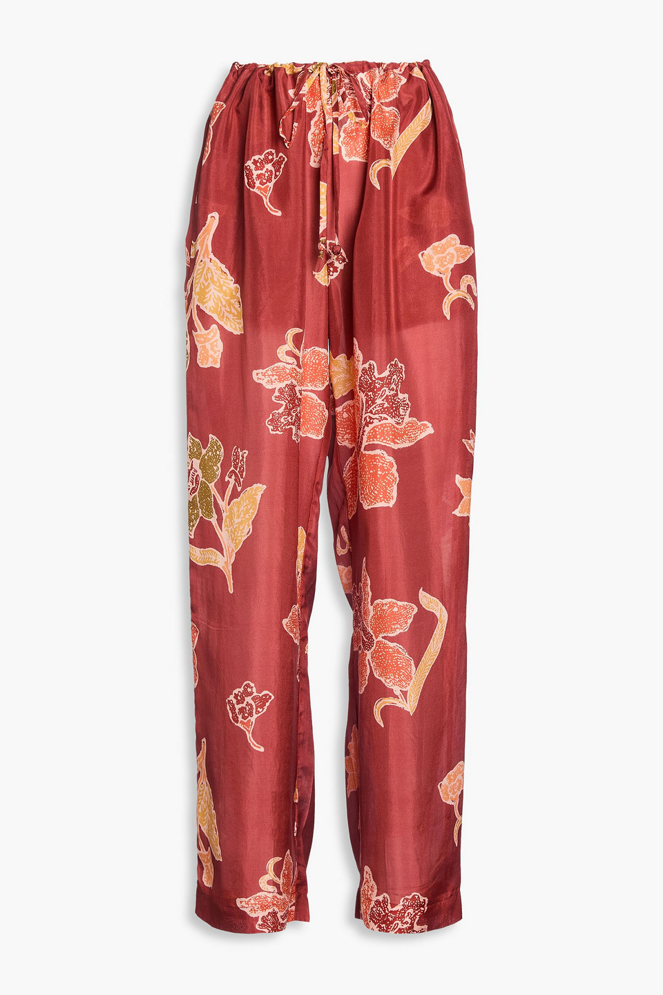 Hannah Azra Printed Silk-satin Wide-leg Trousers In Brown