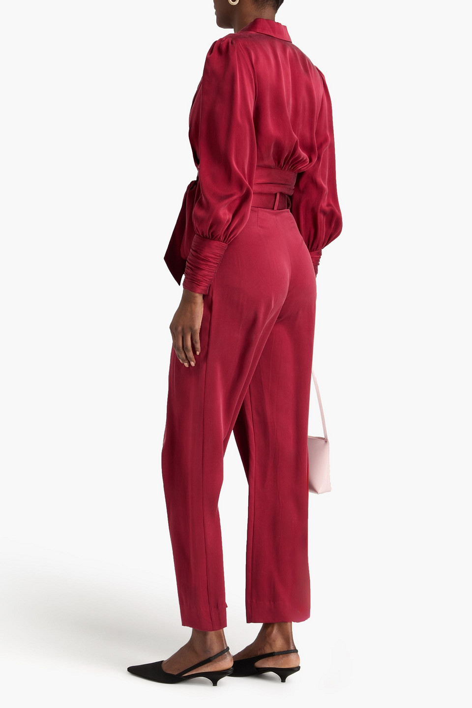  Zimmermann - Cropped Wickelbluse Aus Vorgewaschener Seide - Burgunderrot - 1 