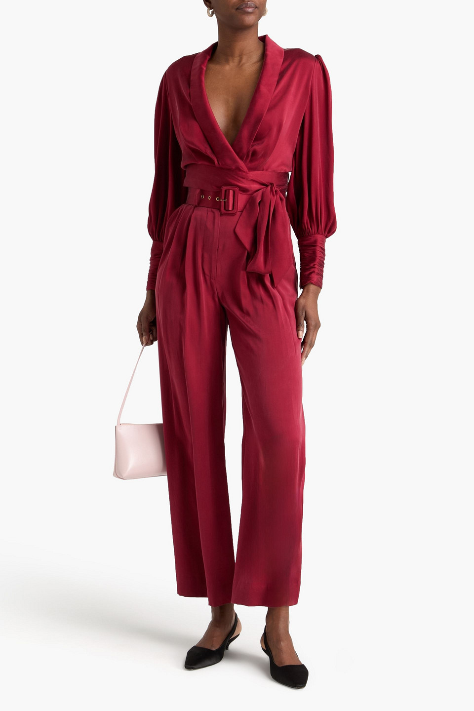  Zimmermann - Cropped Wickelbluse Aus Vorgewaschener Seide - Burgunderrot - 1 