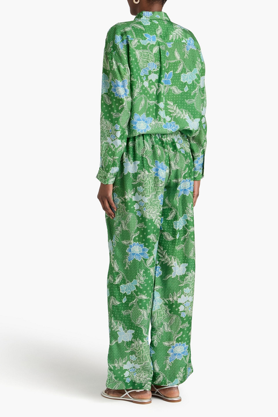  Hannah - Azra Printed Silk-satin Wide-leg Pants - Green - 00 