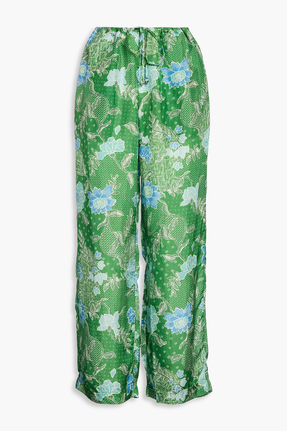 Hannah Azra Printed Silk-satin Wide-leg Trousers In Green