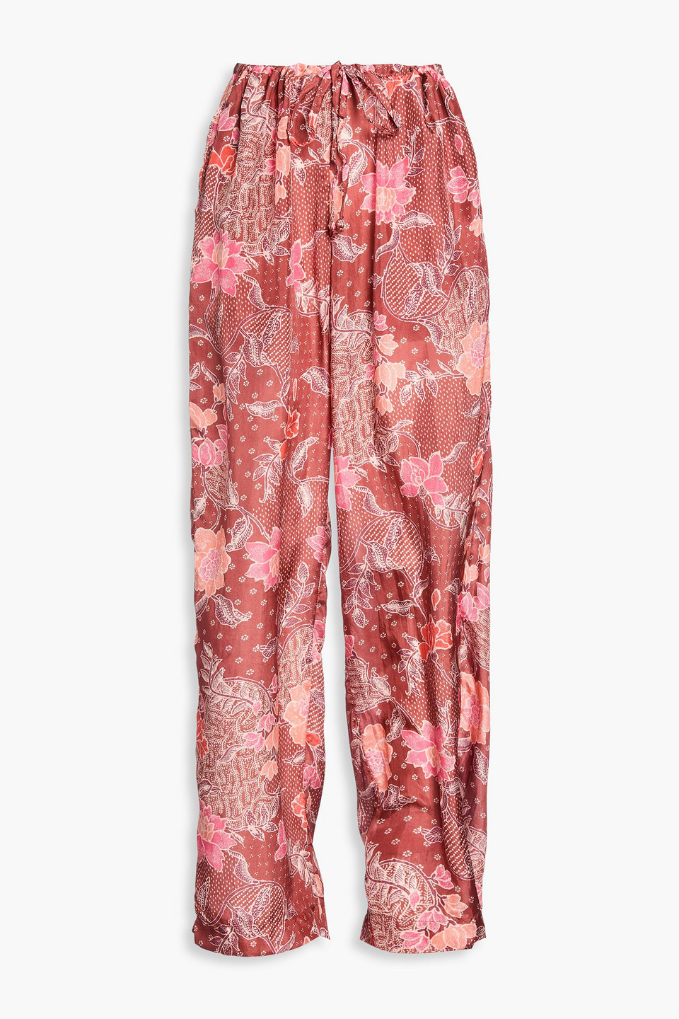 Hannah Azra Printed Silk-satin Wide-leg Trousers In Pink
