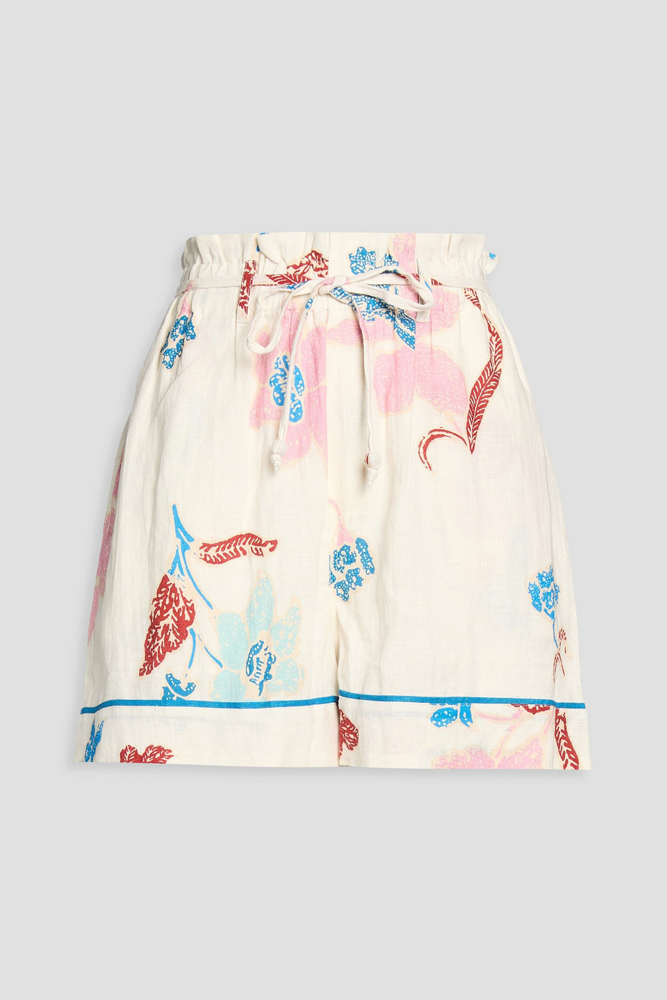 Hannah Caroline Floral-print Linen Shorts In Sand