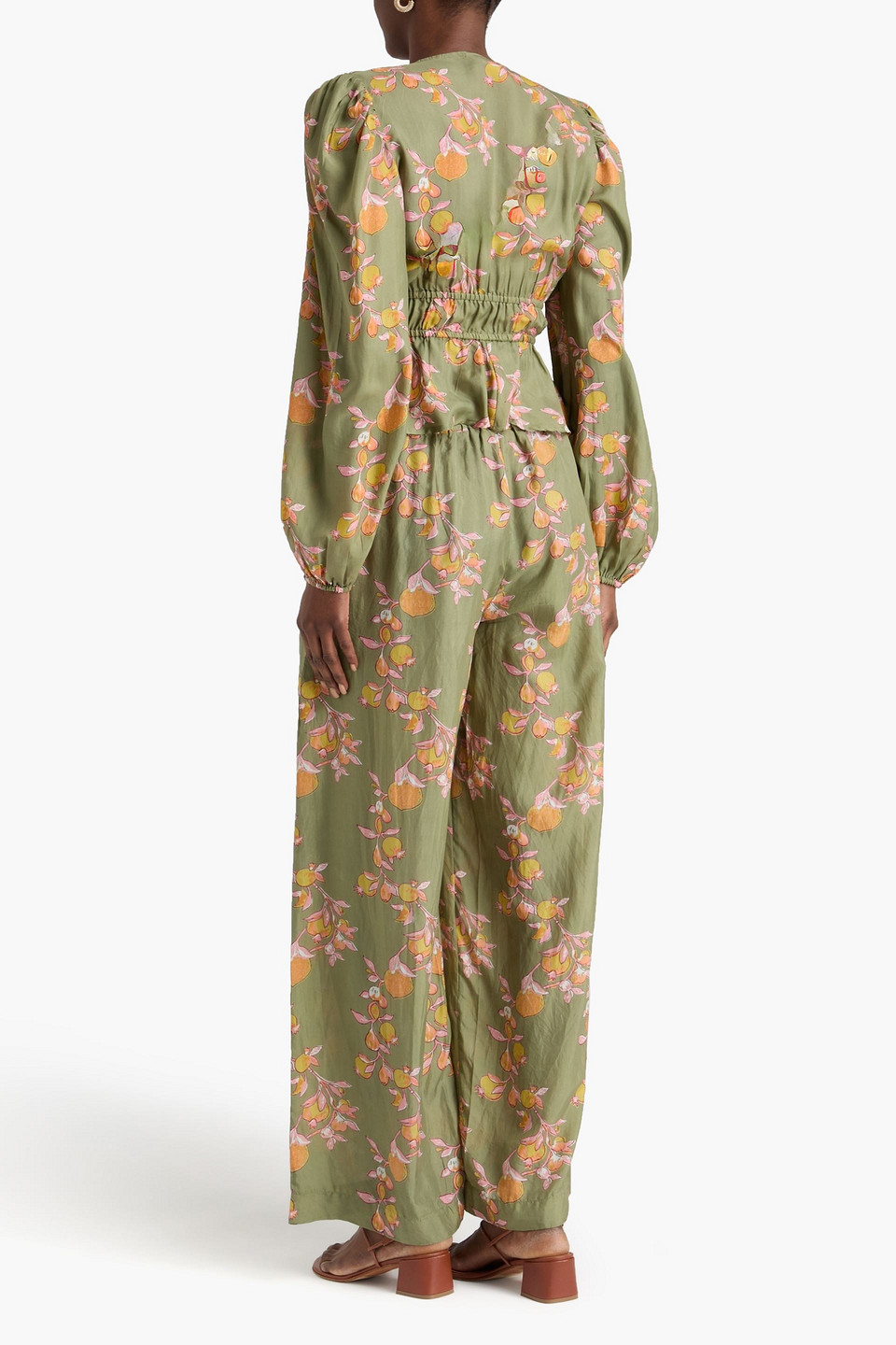  Hannah - Azra Printed Silk-satin Wide-leg Pants - Green - 00 