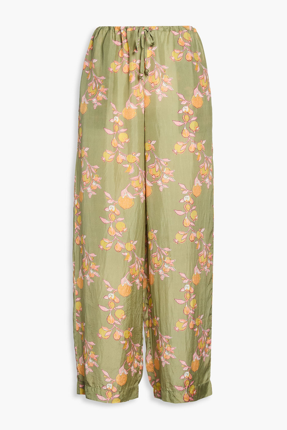Hannah Azra Printed Silk-satin Wide-leg Trousers In Green