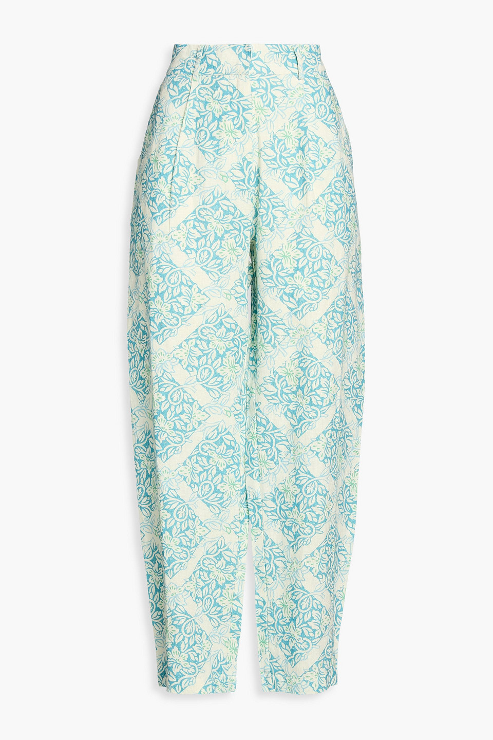 Hannah Nevelson Floral0print Linen Wide-leg Trousers In Blue