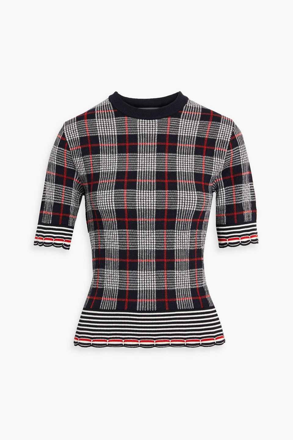 thom browne - prince of wales checked jacquard-knit wool top - black - it 36