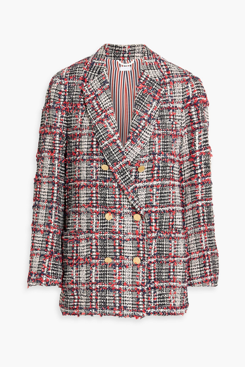 Thom Browne Double-breasted Prince Of Wales Checked Wool-blend Tweed Blazer In Red