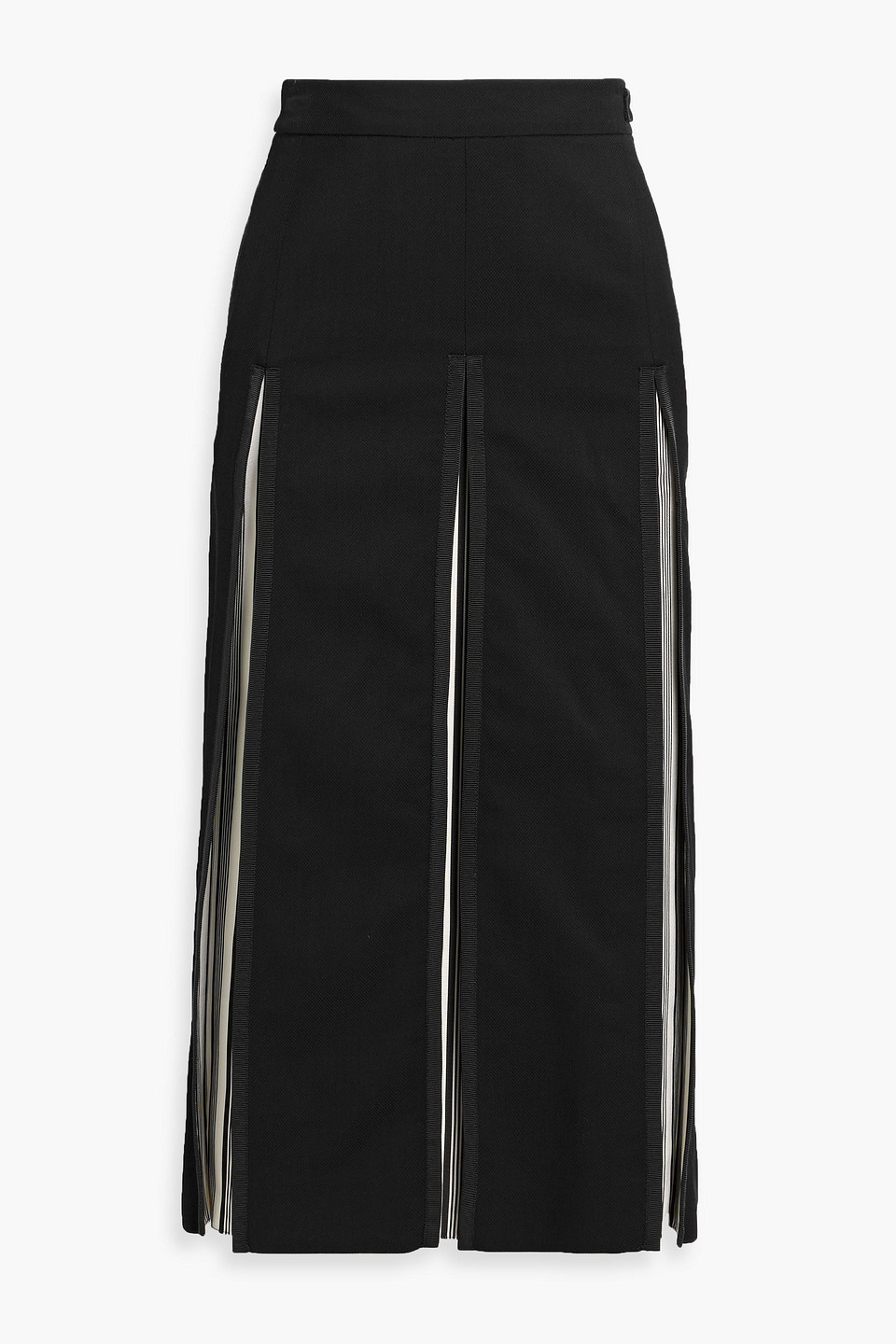 Thom Browne Pleated Striped Wool-piqué Midi Skirt In Black