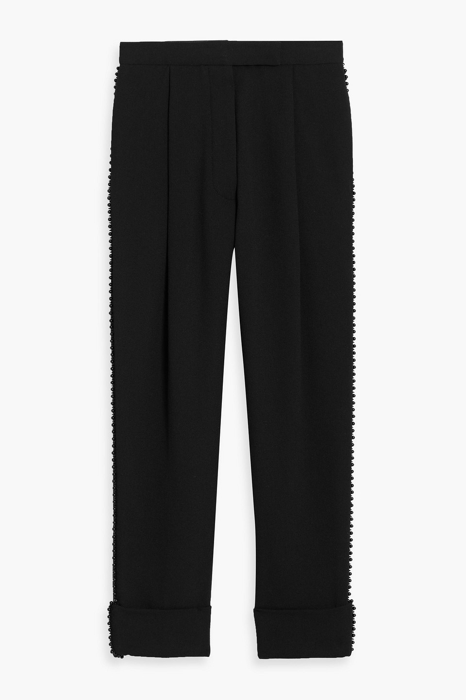Thom Browne Bead-embellished Wool-crepe Straight-leg Pants In Black