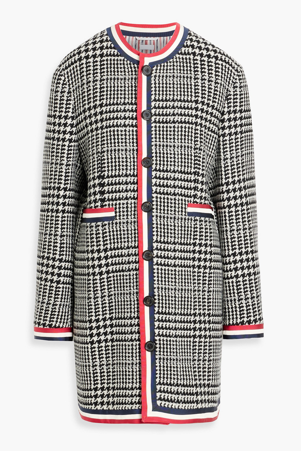 Thom Browne Prince Of Wales Checked Cashmere Coat In Black