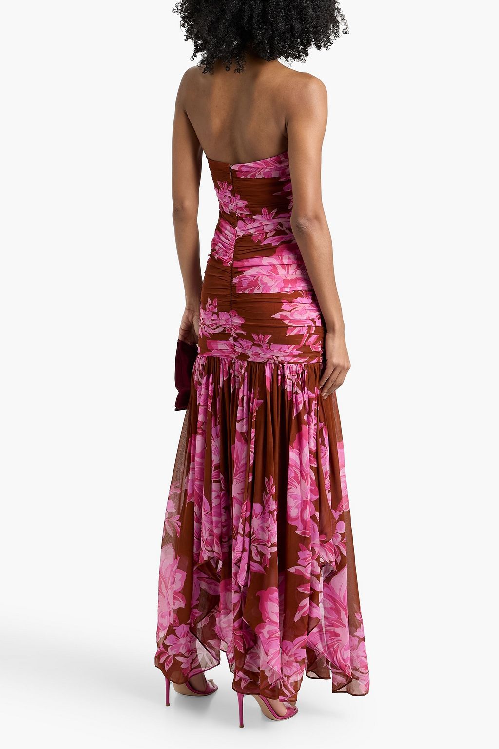 teryn silk chiffon dress Teryn strapless floral-print silk-chiffon maxi dress - fuchsia