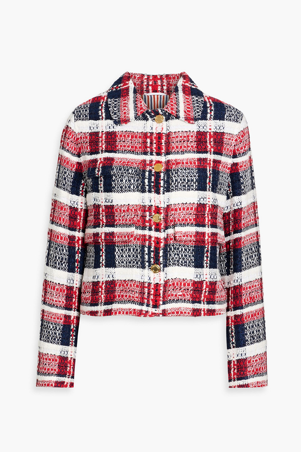 thom browne - metallic checked tweed jacket - red - it 36