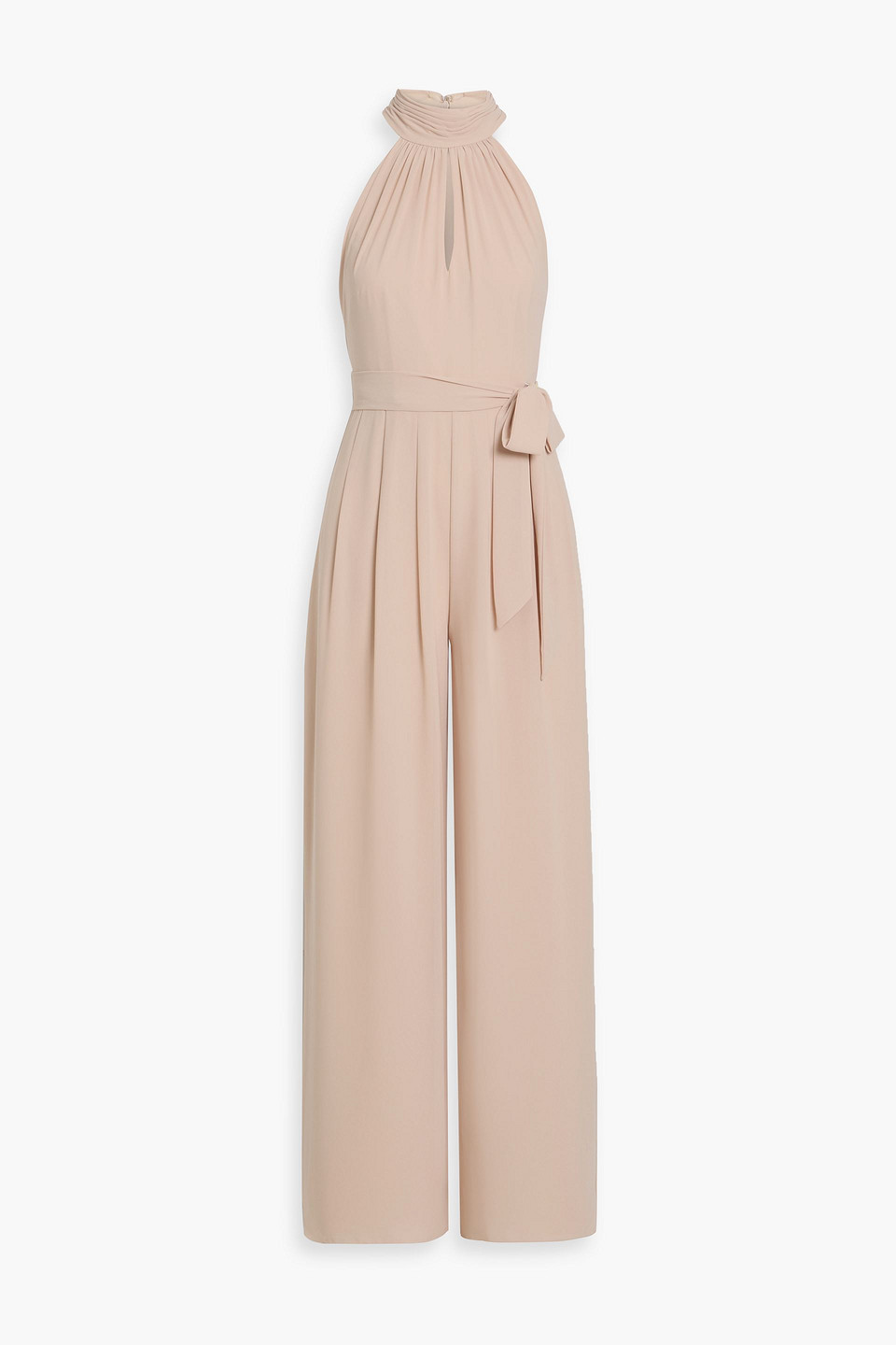 Mikael Aghal Pleated Crepe De Chine Wide-leg Jumpsuit In Neutral