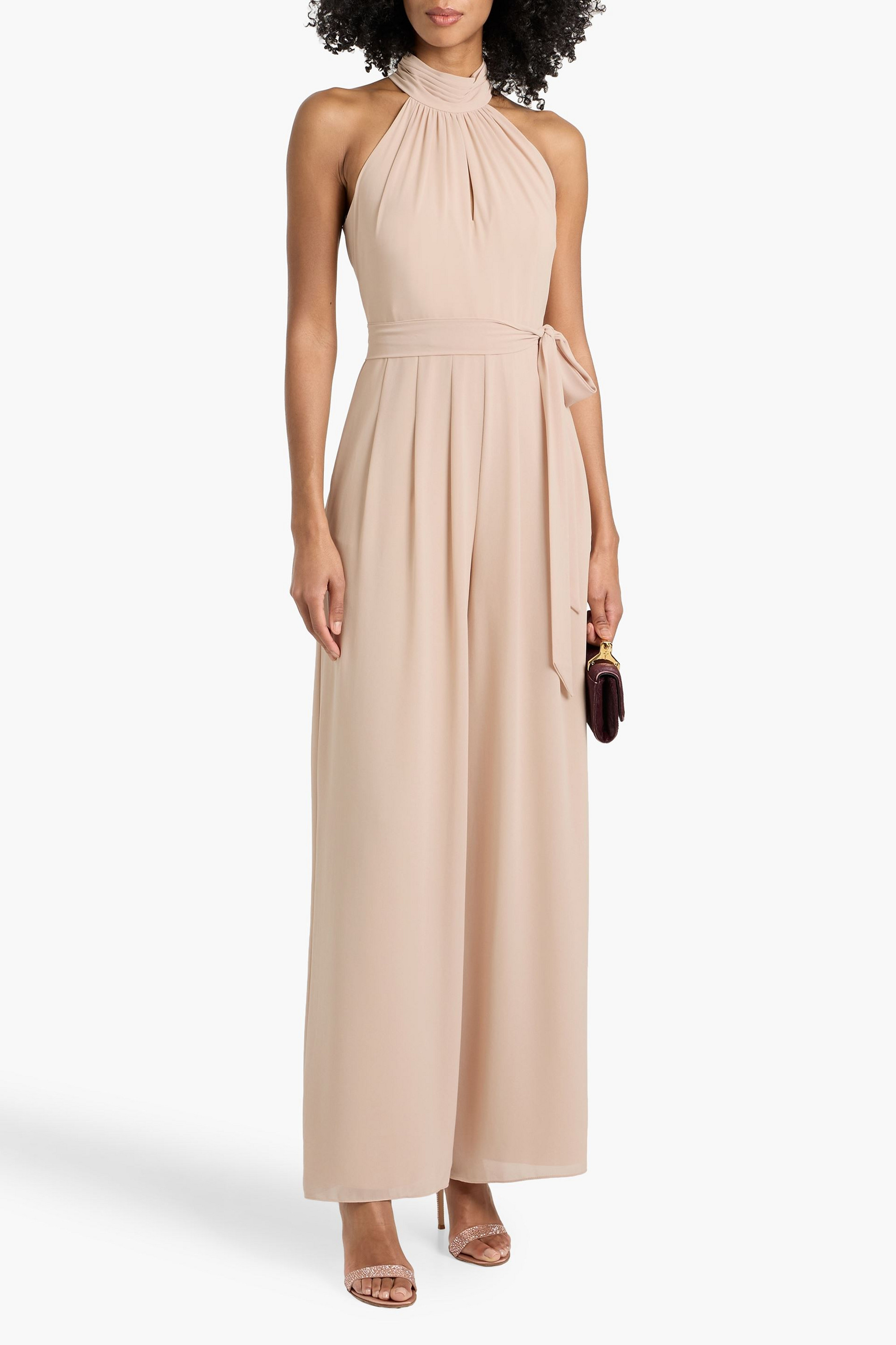 MIKAEL AGHAL Pleated crepe de chine wide-leg jumpsuit