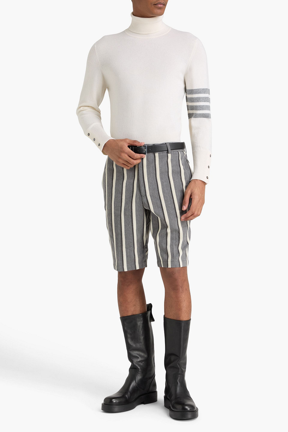  Thom Browne - Striped Twill Shorts - Gray - 2 
