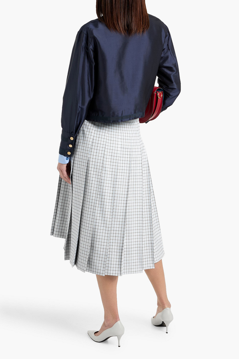 Thom Browne Checked Wool Midi Skirt In Multi
