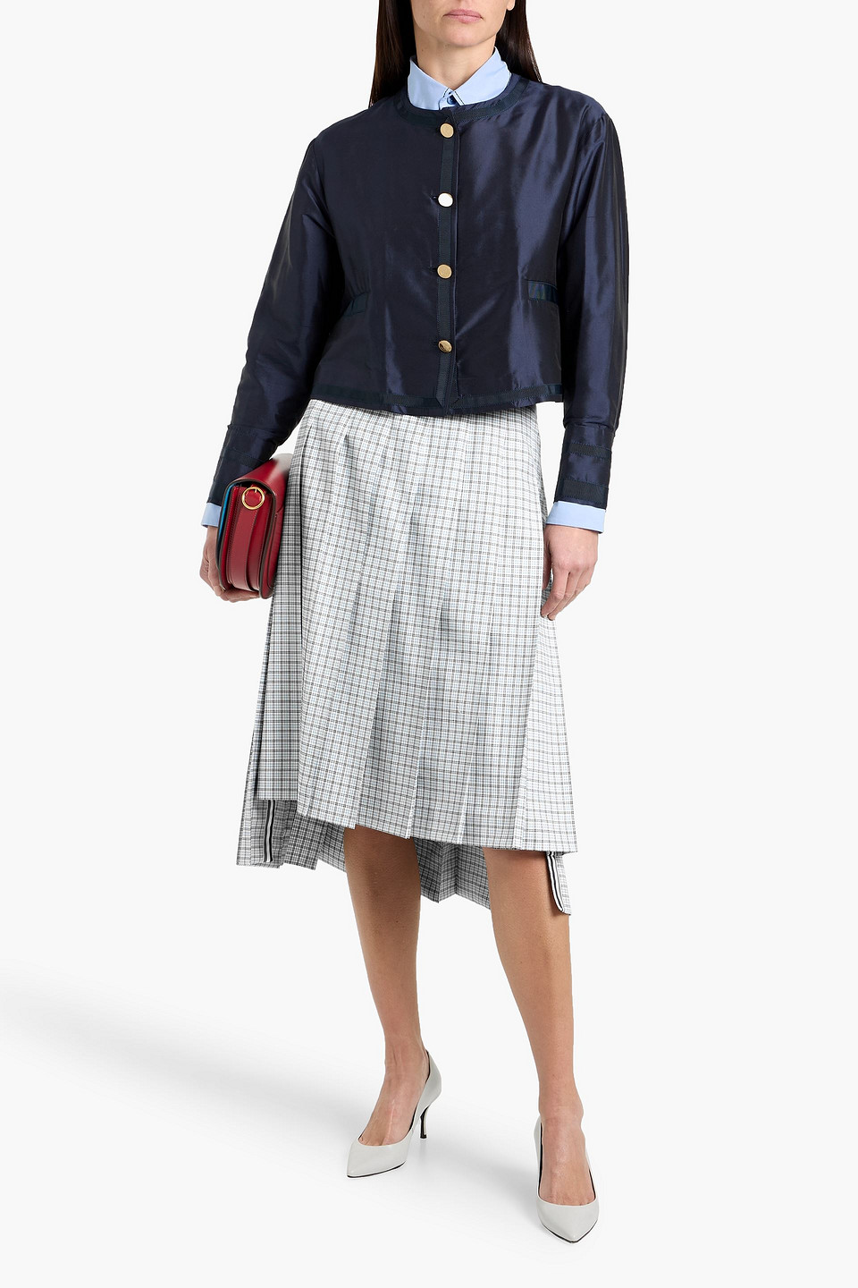 Thom Browne Checked Wool Midi Skirt In Multi