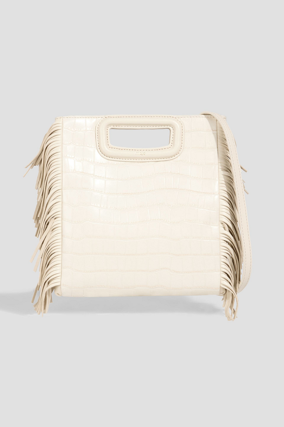 maje - fringed croc-effect leather tote - white - onesize