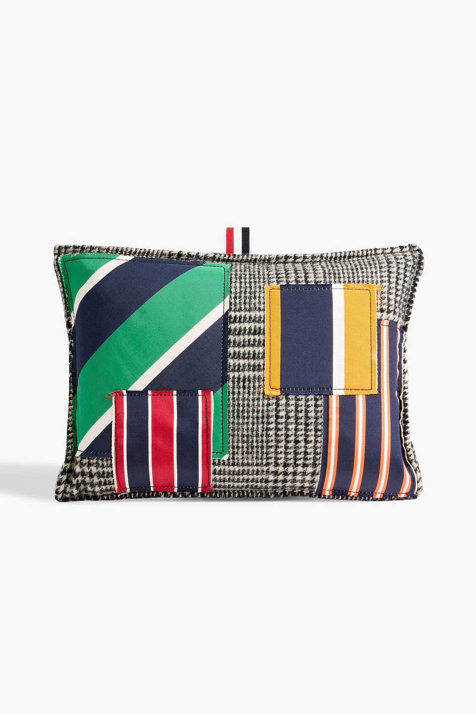 Thom Browne Prince Of Wales Checked Appliquéd Wool Pouch In Black