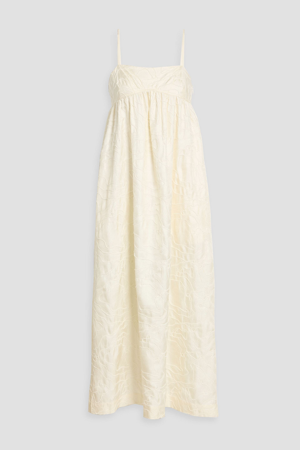 loulou de saison - cavola embroidered silk-twill maxi dress - white - m