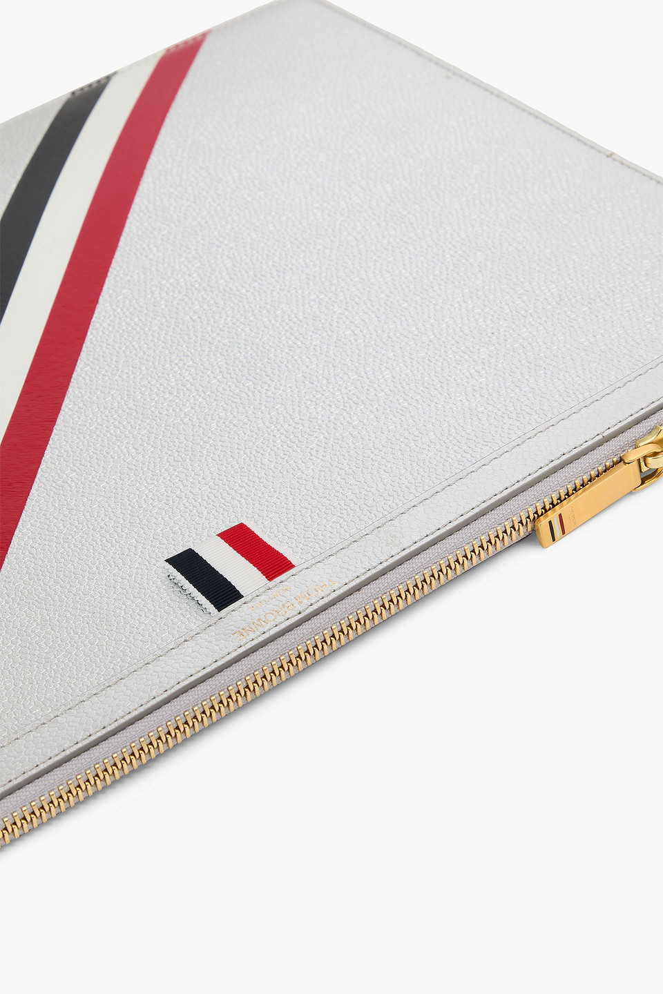  Thom Browne - Dokumententasche Aus Strukturiertem Leder In Metallic-optik Mit Streifen - Metallic - Onesize 