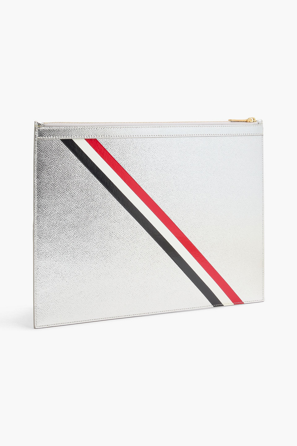  Thom Browne - Dokumententasche Aus Strukturiertem Leder In Metallic-optik Mit Streifen - Metallic - Onesize 