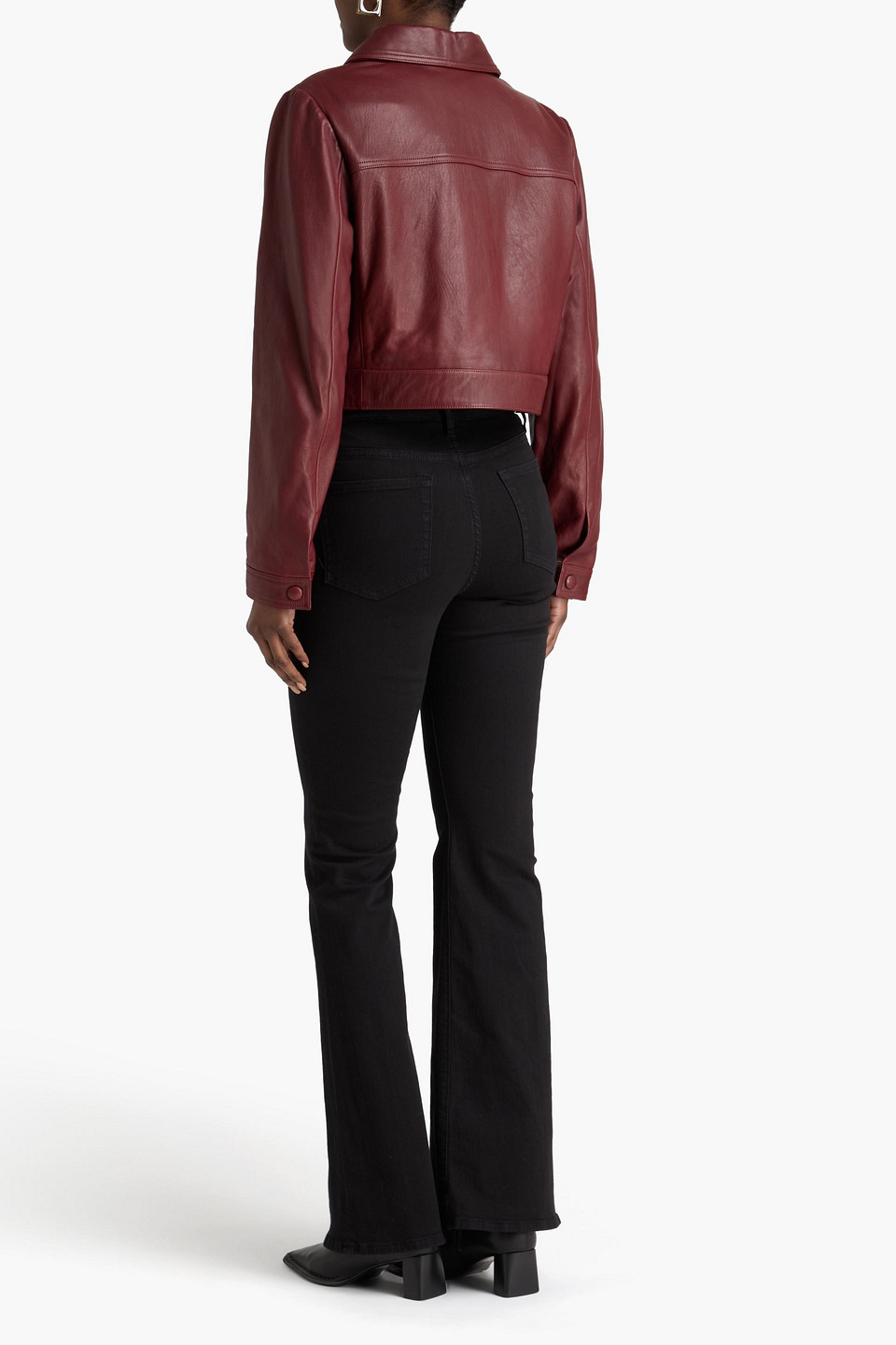  Frame - Cropped Leather Jacket - Red - L 