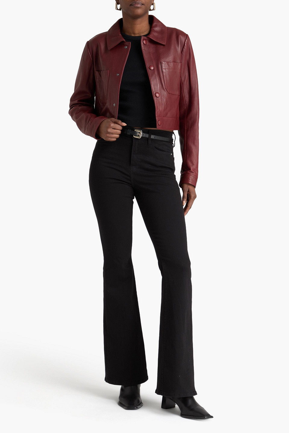  Frame - Cropped Leather Jacket - Red - L 