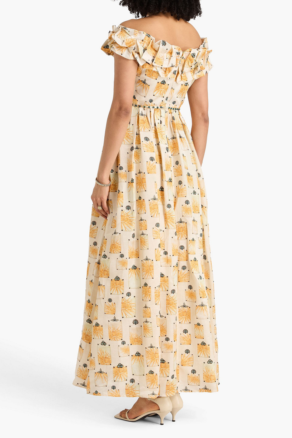  Agua By Agua Bendita - Espliego Bisutería Ruffled Floral-print Linen And Silk-blend Satin Maxi Dress - White - S 