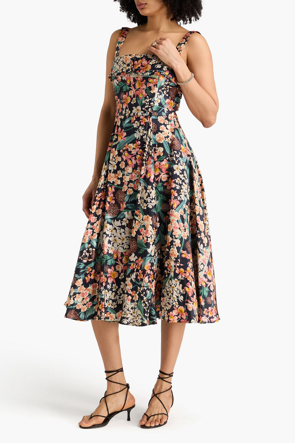  Agua By Agua Bendita - Midikleid Aus Satin Aus Einer Leinen-seidenmischung Mit Floralem Print - Blau - M 