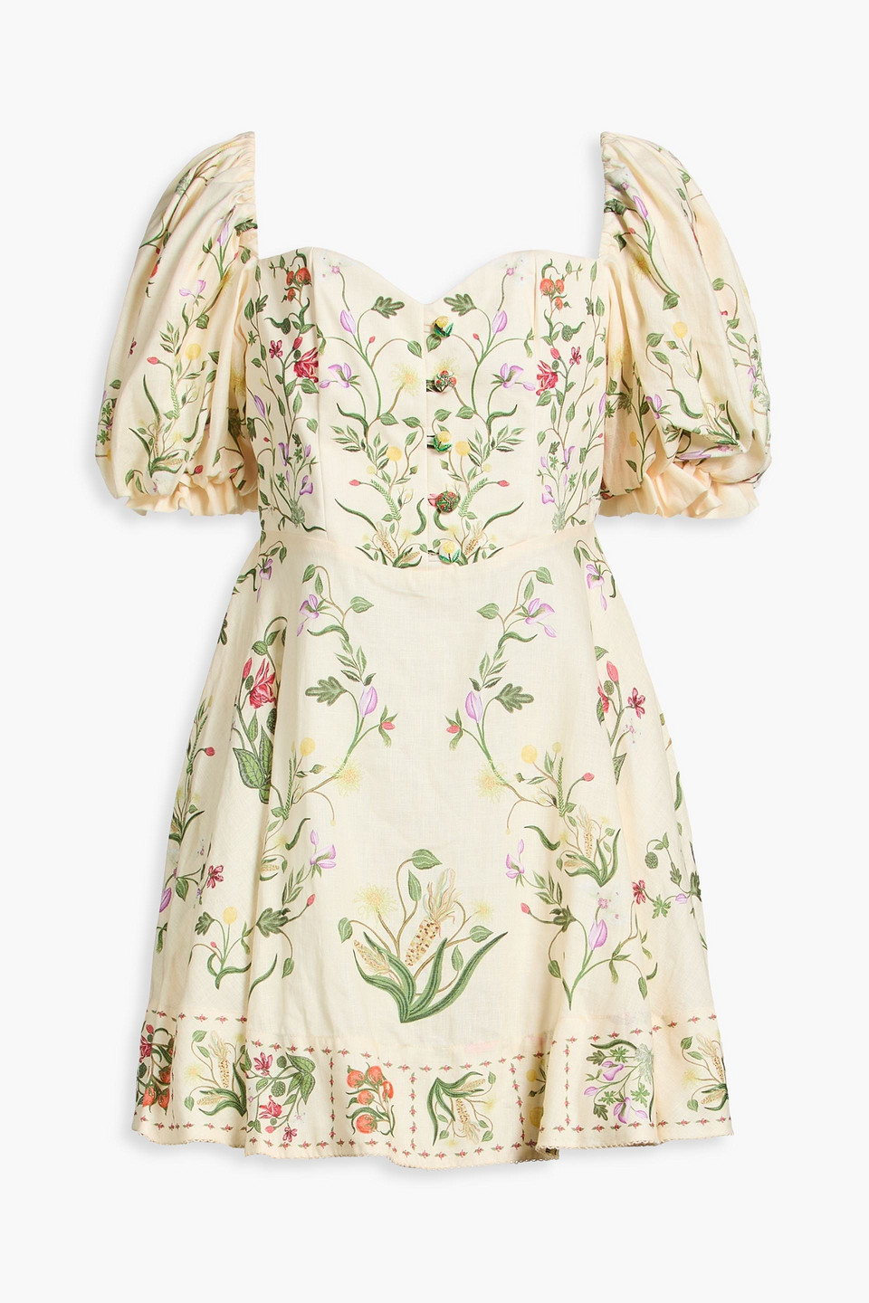 Agua By Agua Bendita Vuelo Cultivo Floral-print Linen Mini Dress In Multi