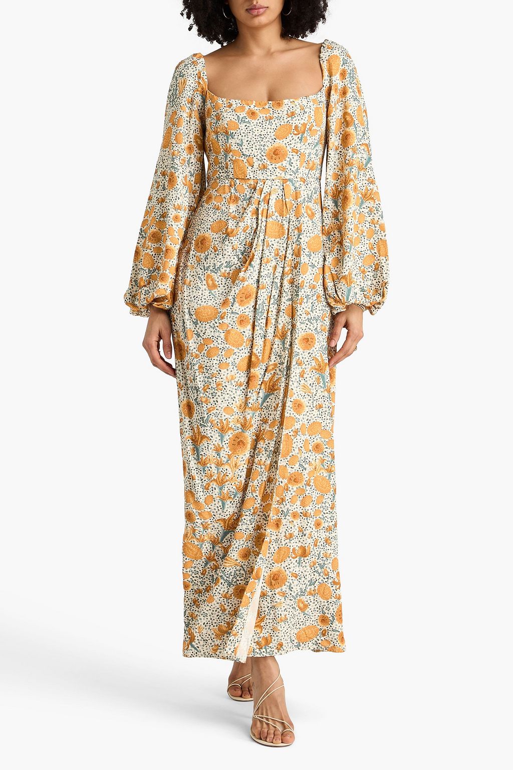 Vida Capullo floral-print twill maxi dress - saffron - XS Vida Capullo floral-print twill maxi dress - saffron - XS