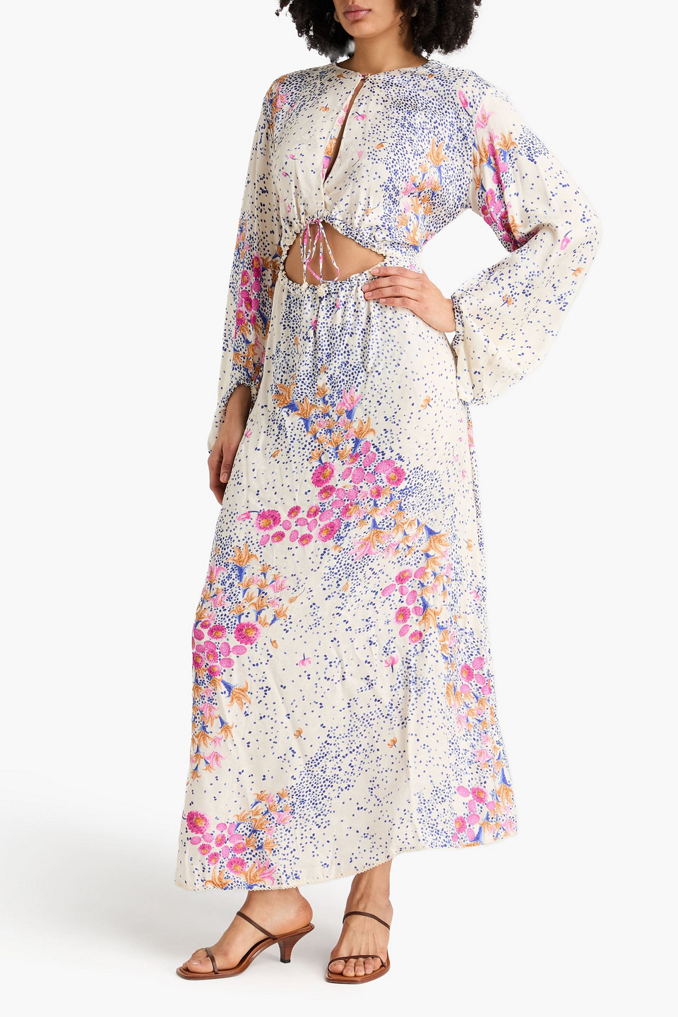 Agua By Agua Bendita - Maxikleid Aus Glänzendem Jacquard Mit Floralem Print, Cut-outs Und Verzierung - Weiß - M/l 