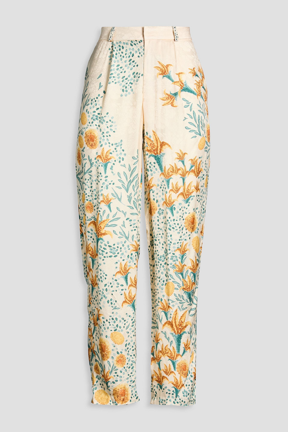 Agua By Agua Bendita Pleated Floral-print Jacquard Straight-leg Pants In Multi